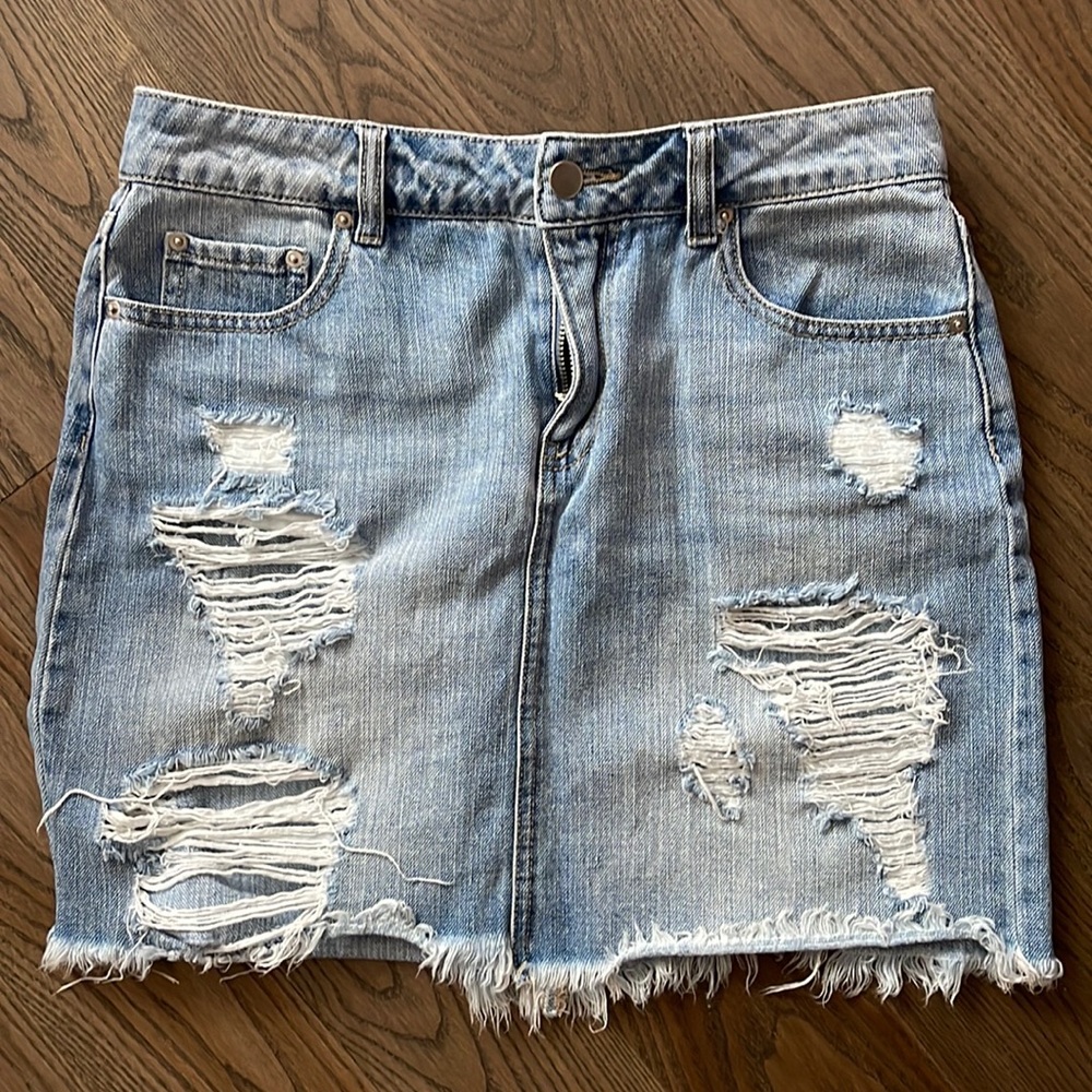 Distressed Denim Skirt